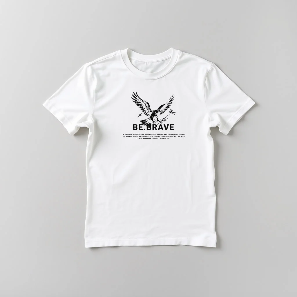 TakeItEasy Christian Mens BE BRAVE WHITE 1 — custom print by Terri's Closet
