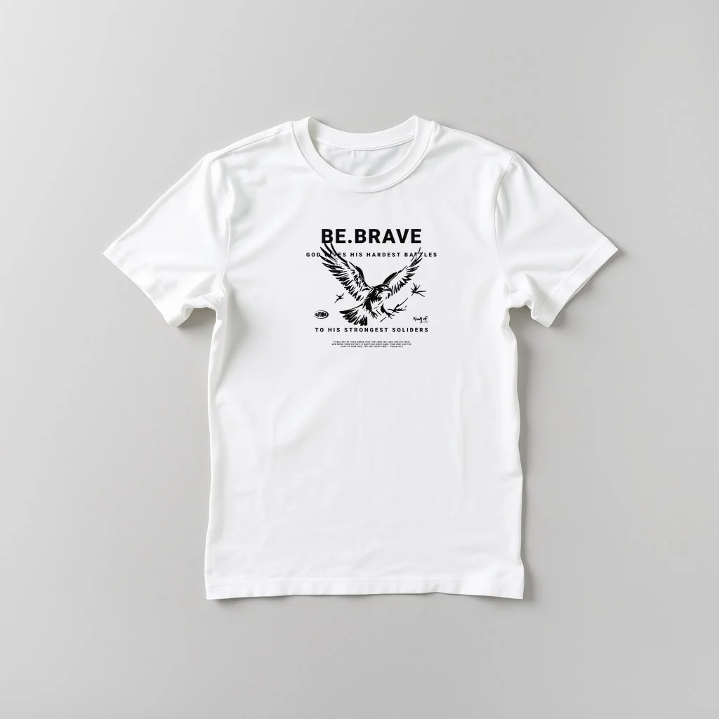 TakeItEasy Christian Mens BE BRAVE WHITE 2 — custom print by Terri's Closet
